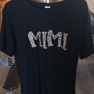 Black T-Shirt with Leopard Print 'MIMI' Graphic